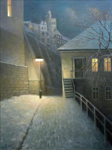 Zimní večer pod hradbami - Chrudim